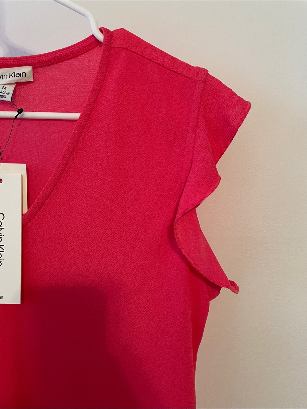 Calvin Klein Women's Hot Pink V-Neck Flutter Sleeve Tank - Picture 2 of 3